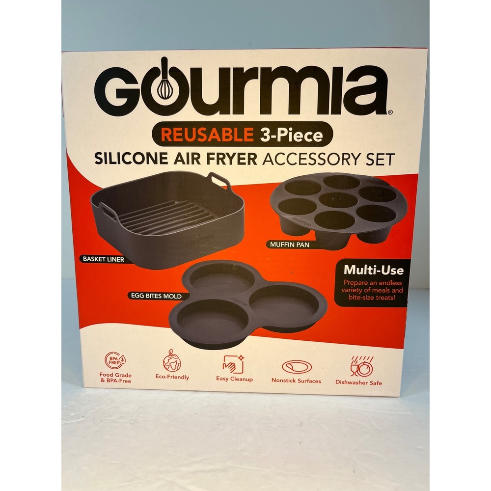 Gourmia 3 Piece Reusable Silicone Air Fryer Accessory Set GSI005 Black 7-8 QT